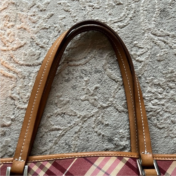 Burberry Blue Label Pink & Maroon Nylon Nova Check Tote - Picture 7 of 10